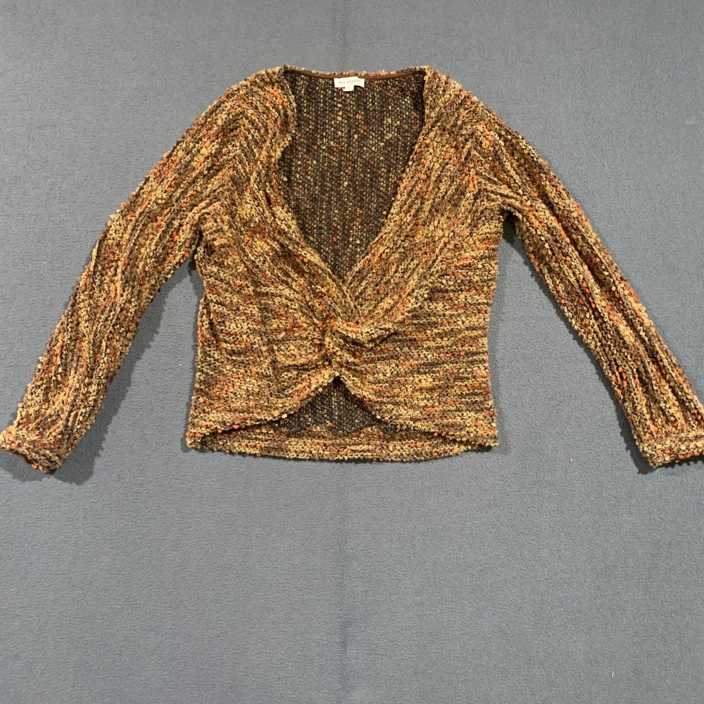 Blu Pepper Women's S Brown Orange Marled Twist Front V-Neck Chunky Knit Sweater